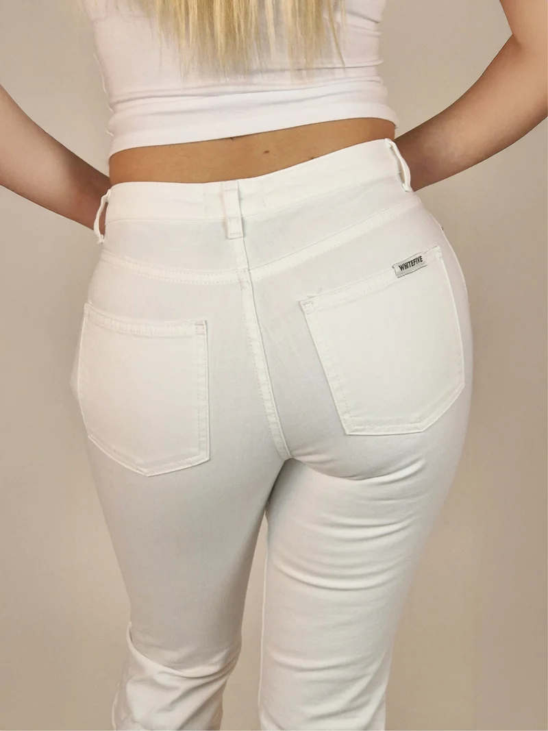 WHITEFIVE - The Unbluejeans - White ALABASTER, Mid-Waist, Slim Fit