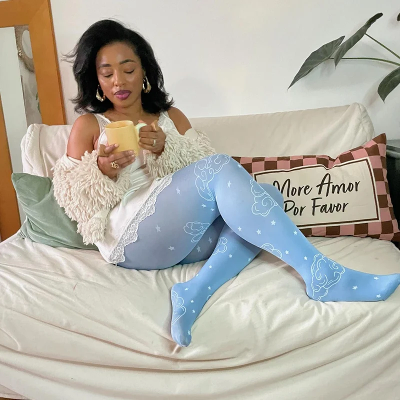 80 Denier Opaque Tights - Woodcut Clouds