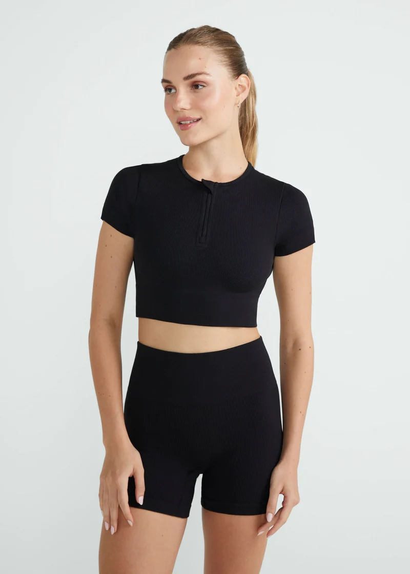 T-Shirt Mulher Manga Curta Skin Cropped