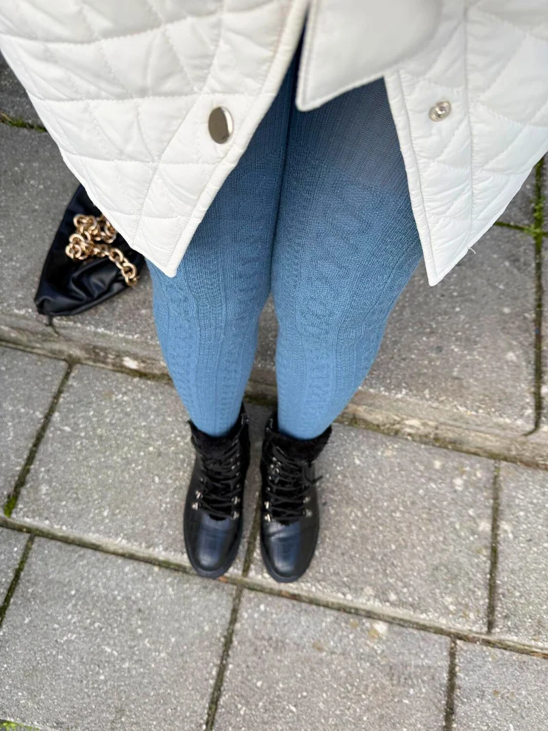 Grannies Cable Knit Wool Tights V2 - Denim