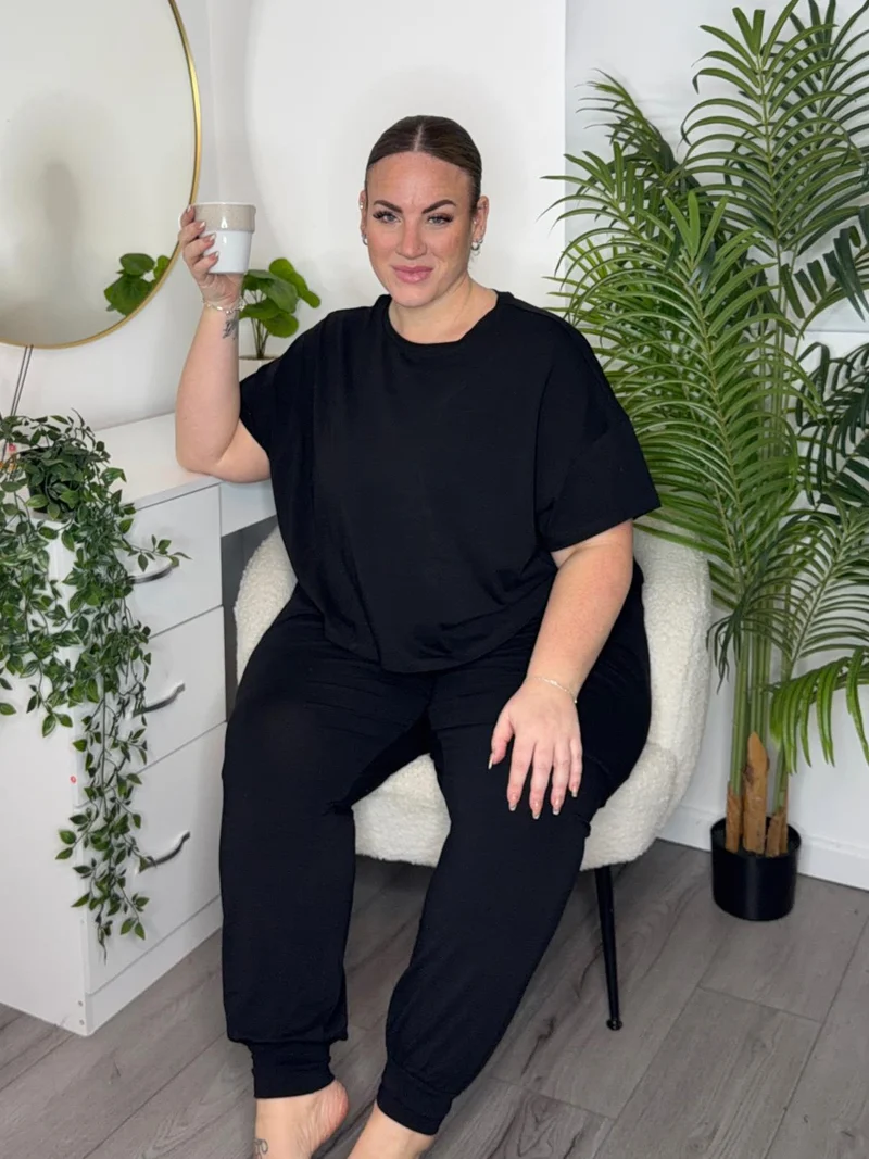 Organic Cotton PJ Boxy Tee - Plain Black