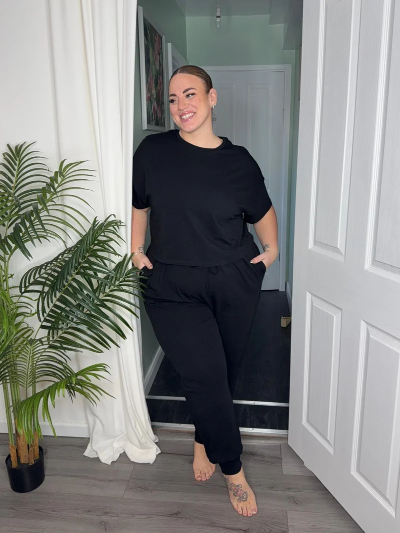 Organic Cotton PJ Boxy Tee - Plain Black