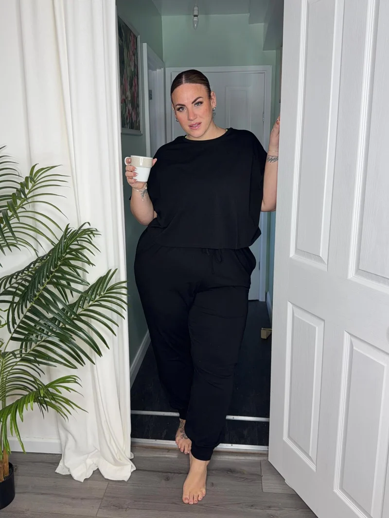 Organic Cotton PJ Boxy Tee - Plain Black