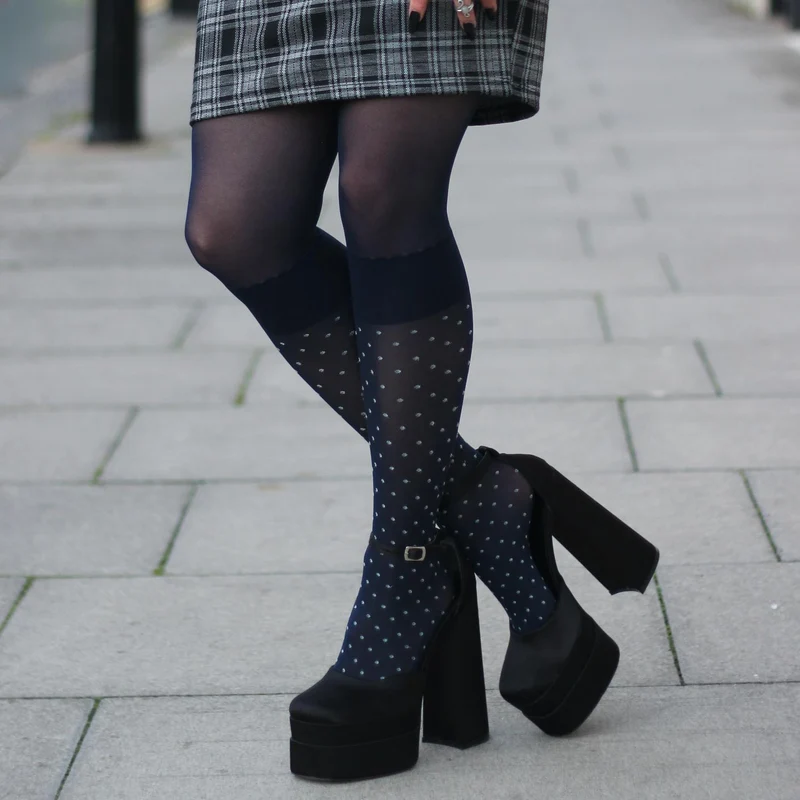 Seoul Chic Faux Sock Tights - Navy