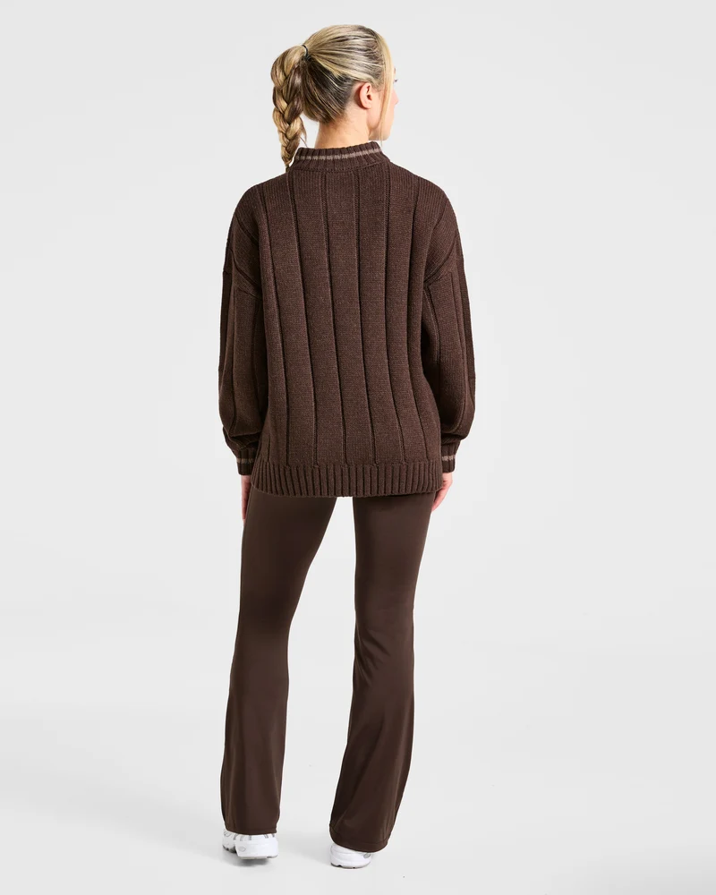 Athletics Oversized Knitted 1/4 Zip - Marron