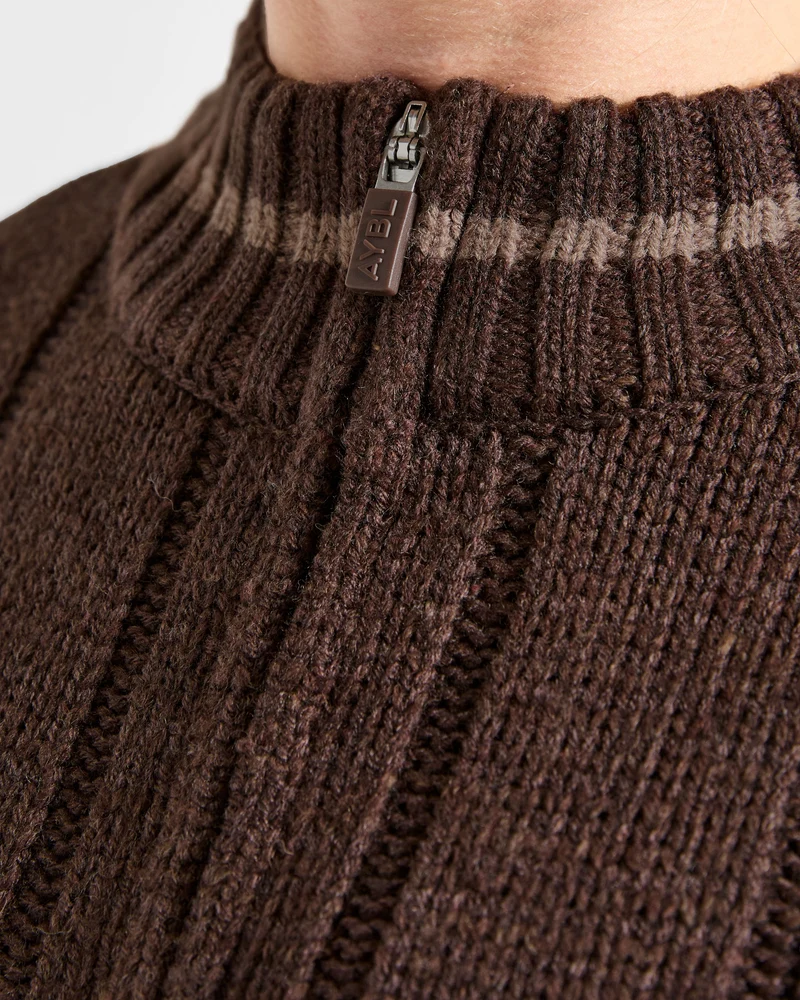 Athletics Oversized Knitted 1/4 Zip - Marron