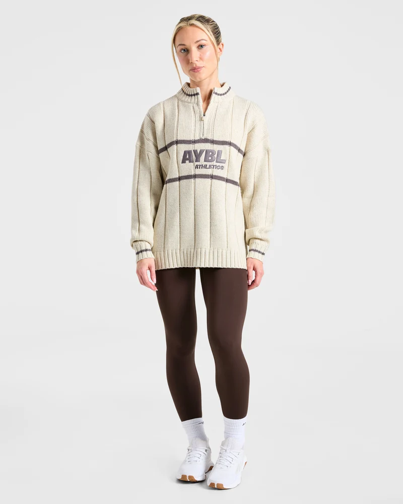 Athletics Oversized Knitted 1/4 Zip - Oatmeal