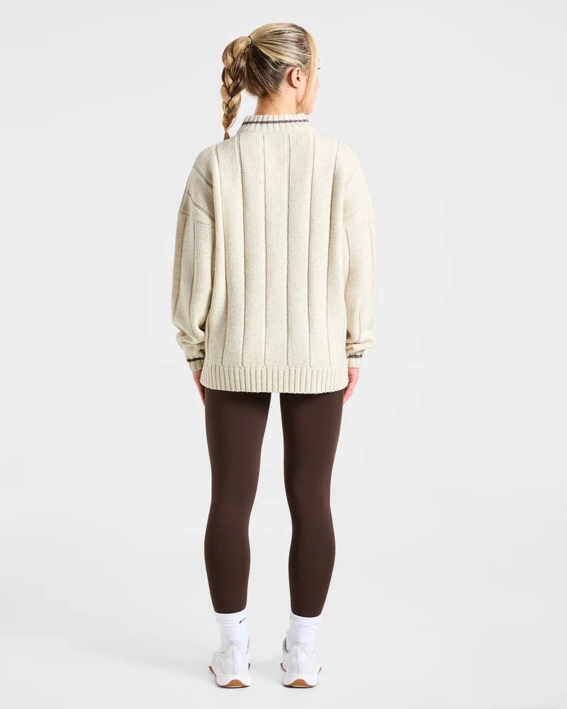 Athletics Oversized Knitted 1/4 Zip - Oatmeal