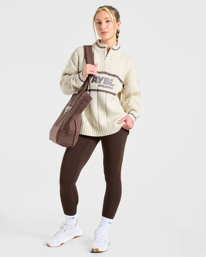 Athletics Oversized Knitted 1/4 Zip - Oatmeal