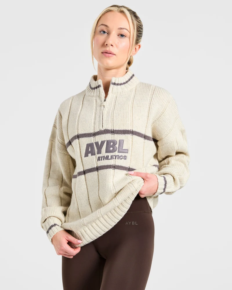 Athletics Oversized Knitted 1/4 Zip - Oatmeal