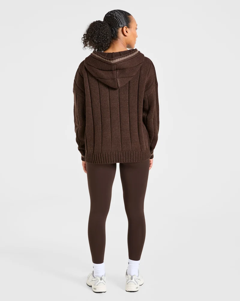 Athletics Oversized Knitted Hoodie - Marron