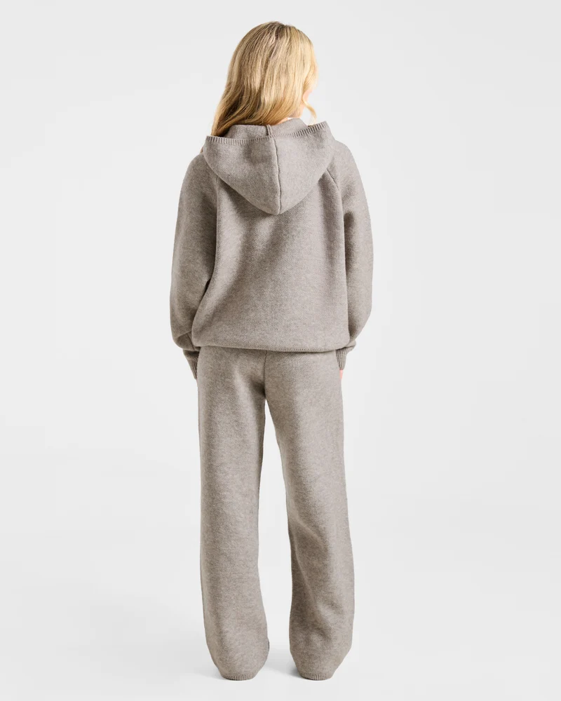 Soft Oversized Knitted Hoodie - Marron Marl