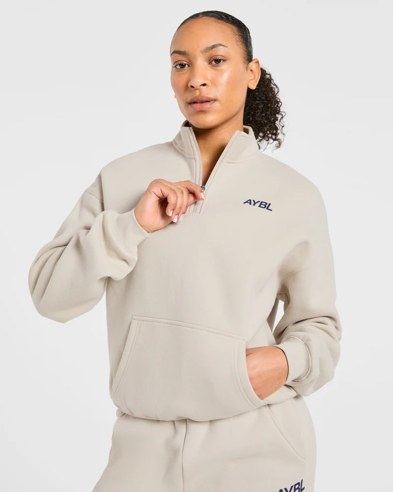 Sports Club Oversized 1/4 Zip Pullover - Sand/Navy