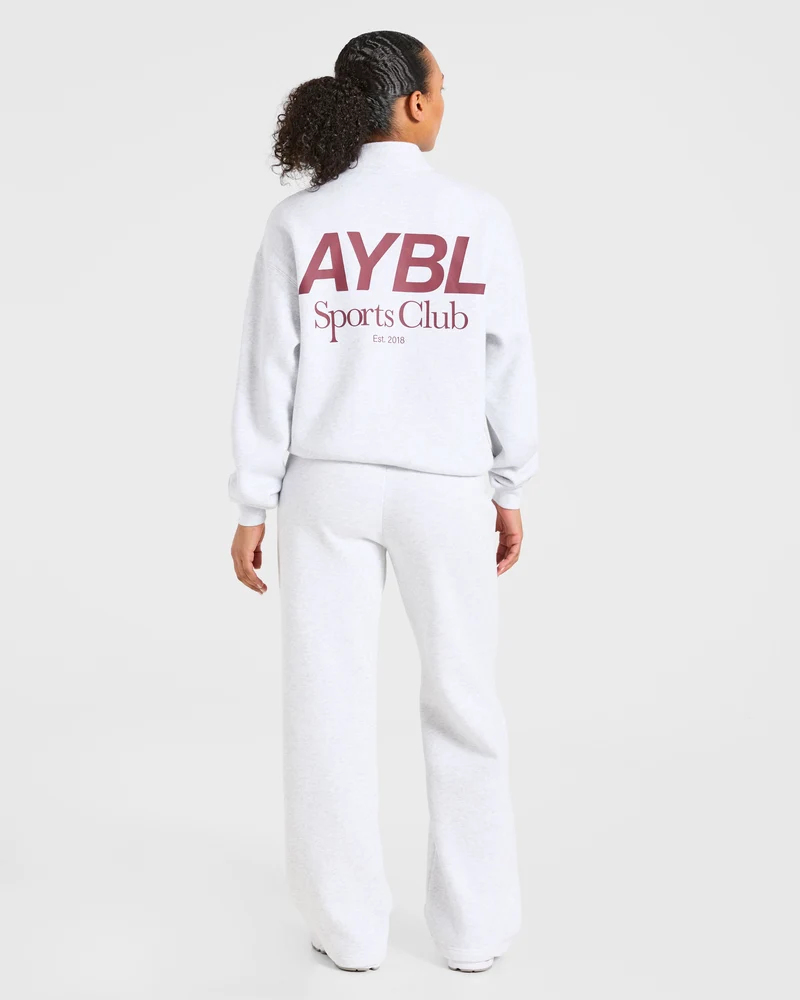 Sports Club Oversized 1/4 Zip Pullover - Gris Marl/Burgundy
