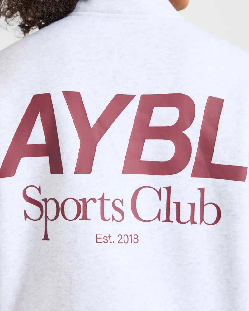 Sports Club Oversized 1/4 Zip Pullover - Gris Marl/Burgundy