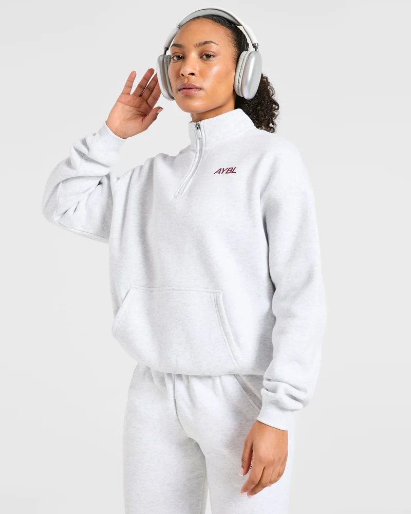 Sports Club Oversized 1/4 Zip Pullover - Gris Marl/Burgundy