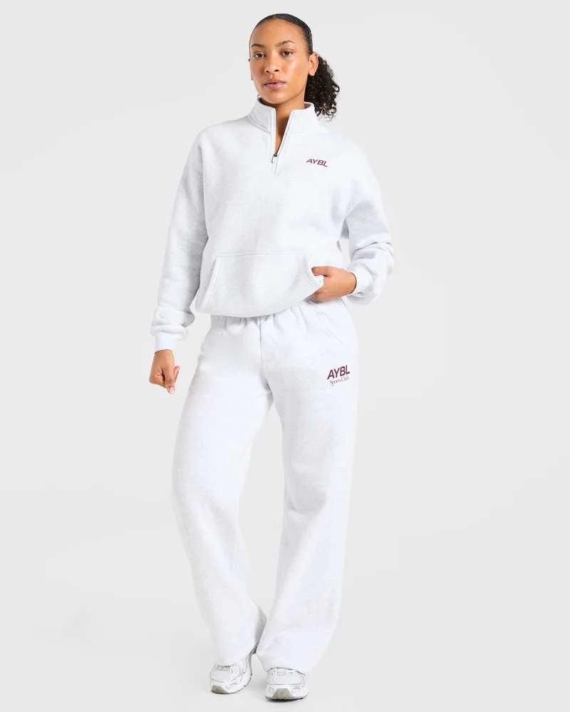 Sports Club Oversized 1/4 Zip Pullover - Gris Marl/Burgundy