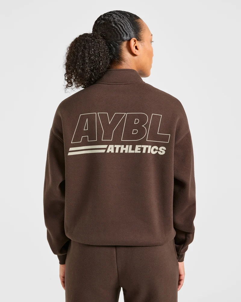 Athletics Track Oversized 1/4 Zip Pullover - Brown/Sand