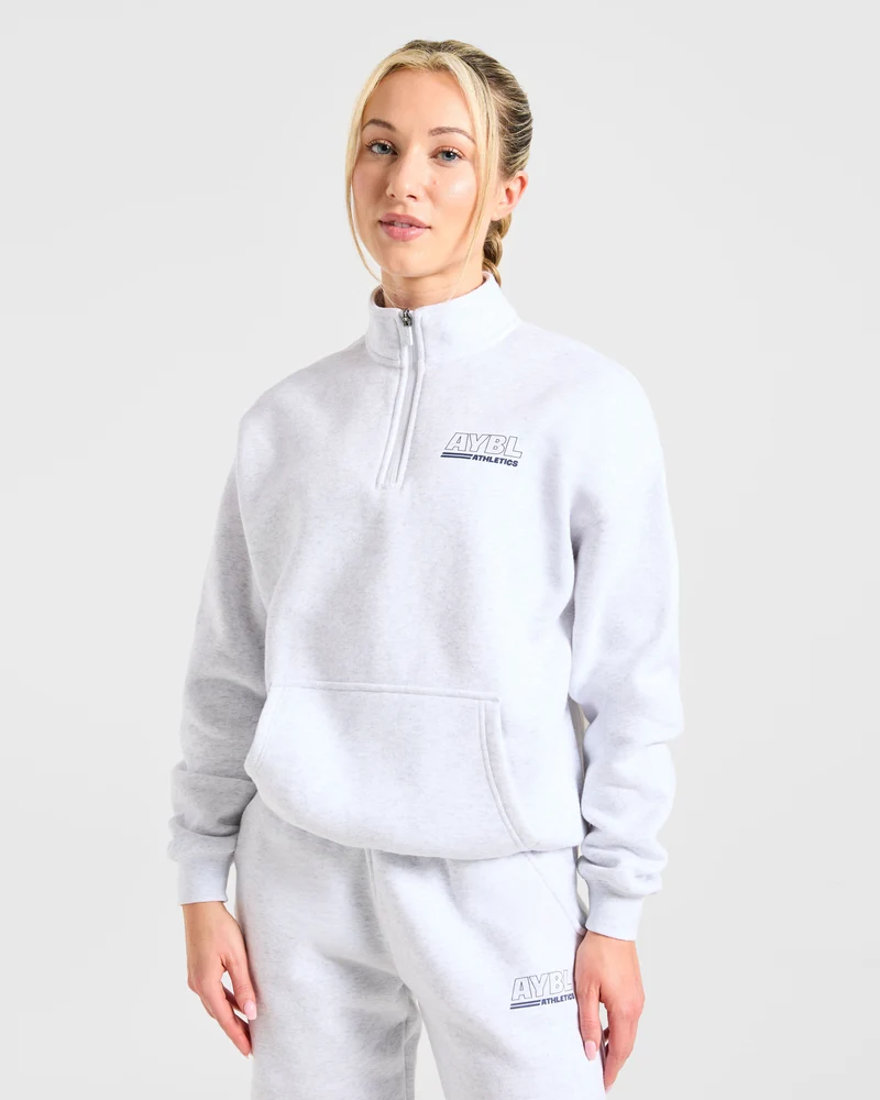 Athletics Track Oversized 1/4 Zip Pullover - Heather Gris/Navy