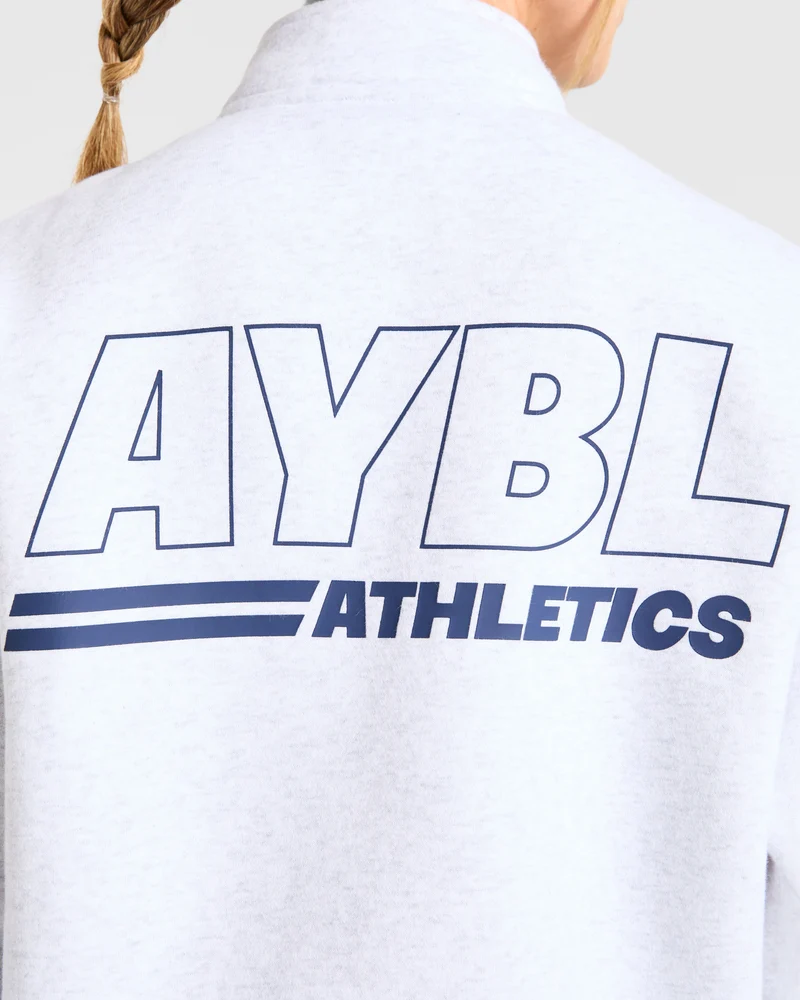 Athletics Track Oversized 1/4 Zip Pullover - Heather Gris/Navy