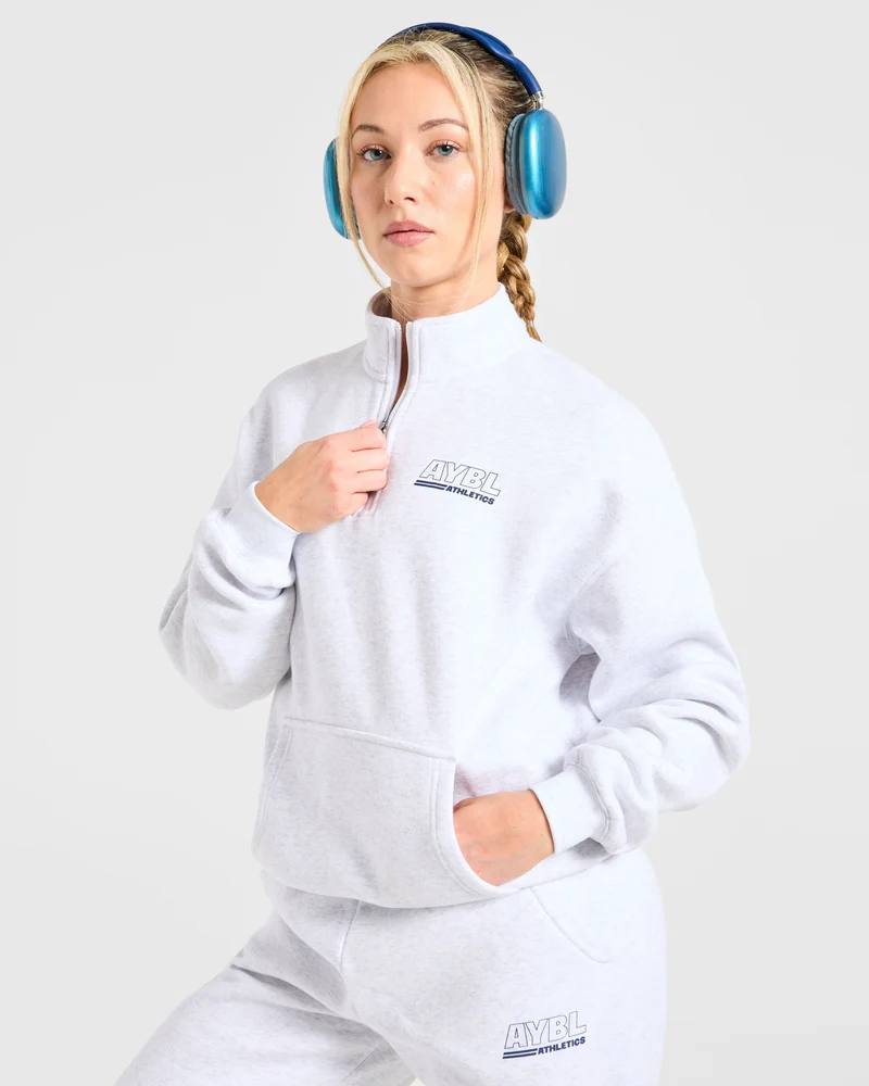 Athletics Track Oversized 1/4 Zip Pullover - Heather Gris/Navy