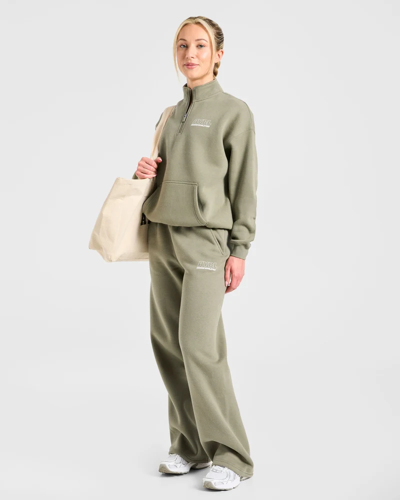 Athletics Track Oversized 1/4 Zip Pullover - Muted Olive