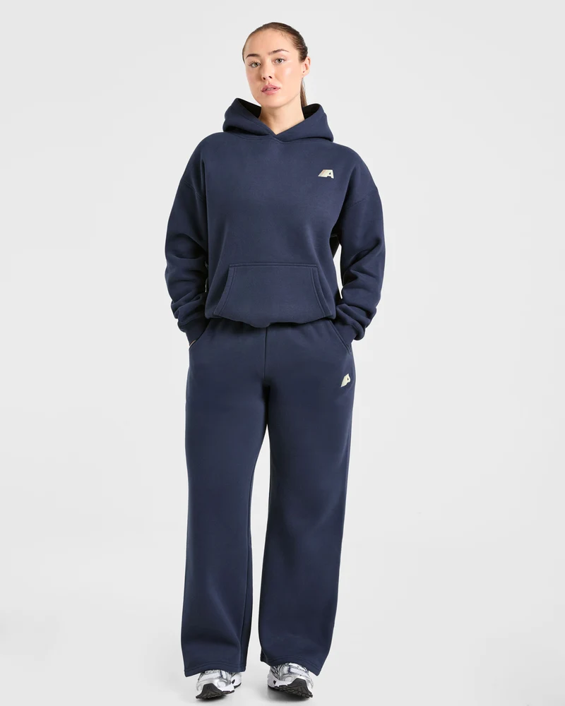 Retro Athletics Oversized Straight Leg Joggers - Navy/Jaune