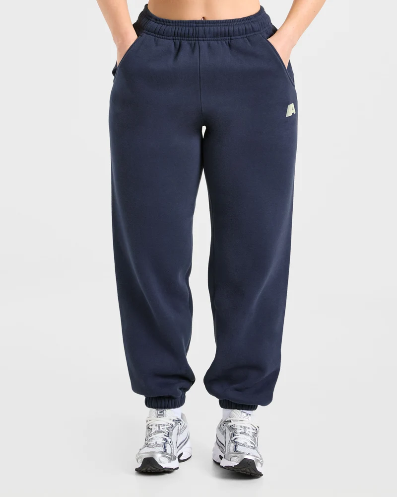 Retro Athletics Oversized Joggers - Navy/Jaune
