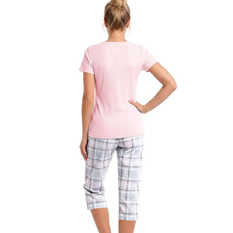 Pyjama femmes coton 100% respirant confortable manches courtes pantalon 3/4