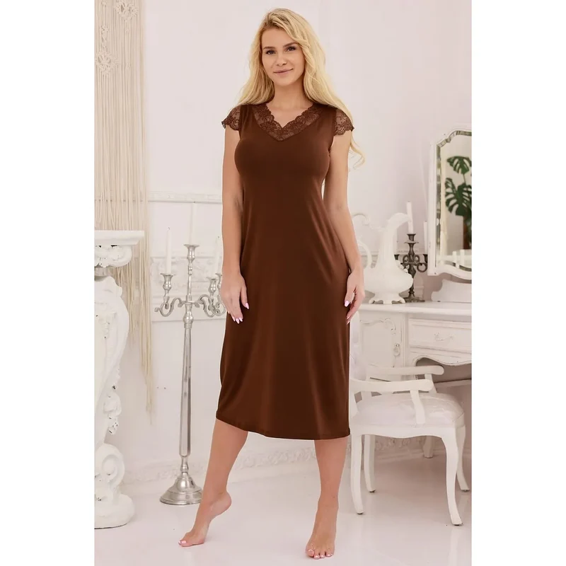 Chemise de nuit viscose dentelle florale mi-mollet Kalimo cadeau