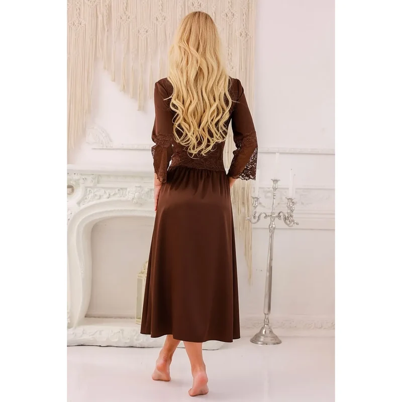 Ensemble peignoir satin dentelle boutons verre romantique Kalimo