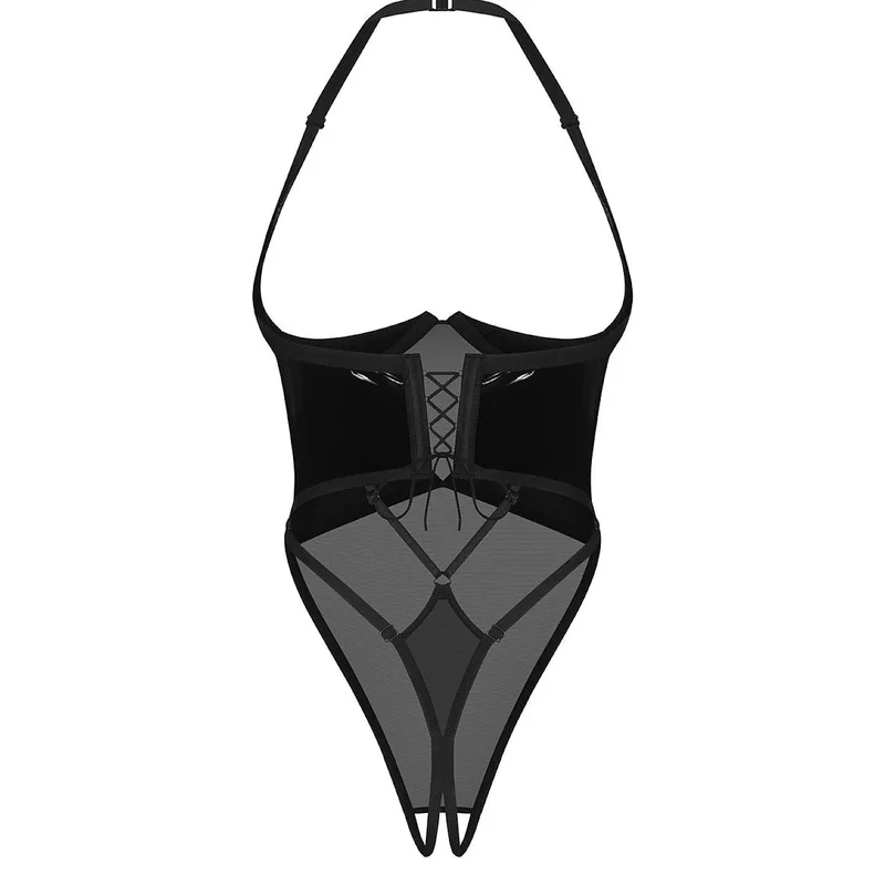 Body lingerie sensuelle moderne filet transparent inserts brillants latex femmes