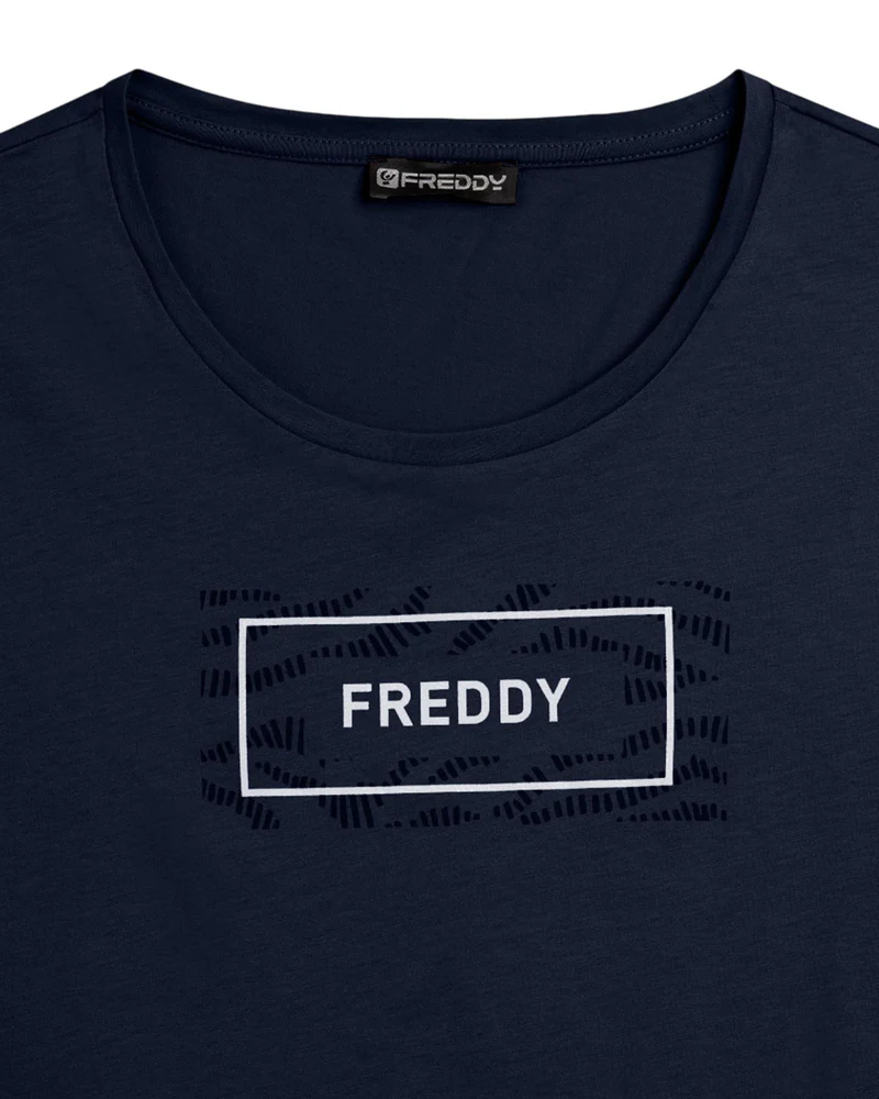 T-Shirt Logo con Grafica Ondulata - Dark Sapphire