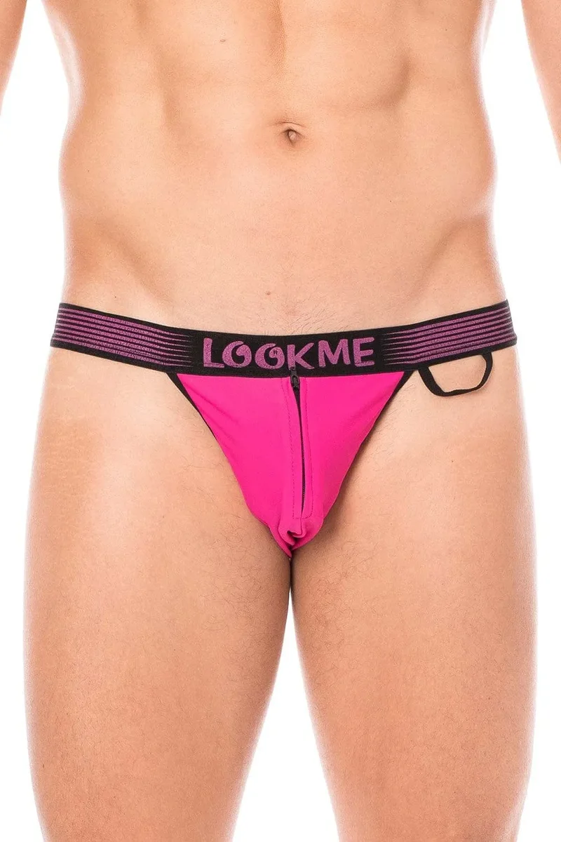 slip échancré magenta bande élastique noire logo maintien fermeture éclair avant sécurité anneau tissu côté extensible confortable stylé audacieux moderne