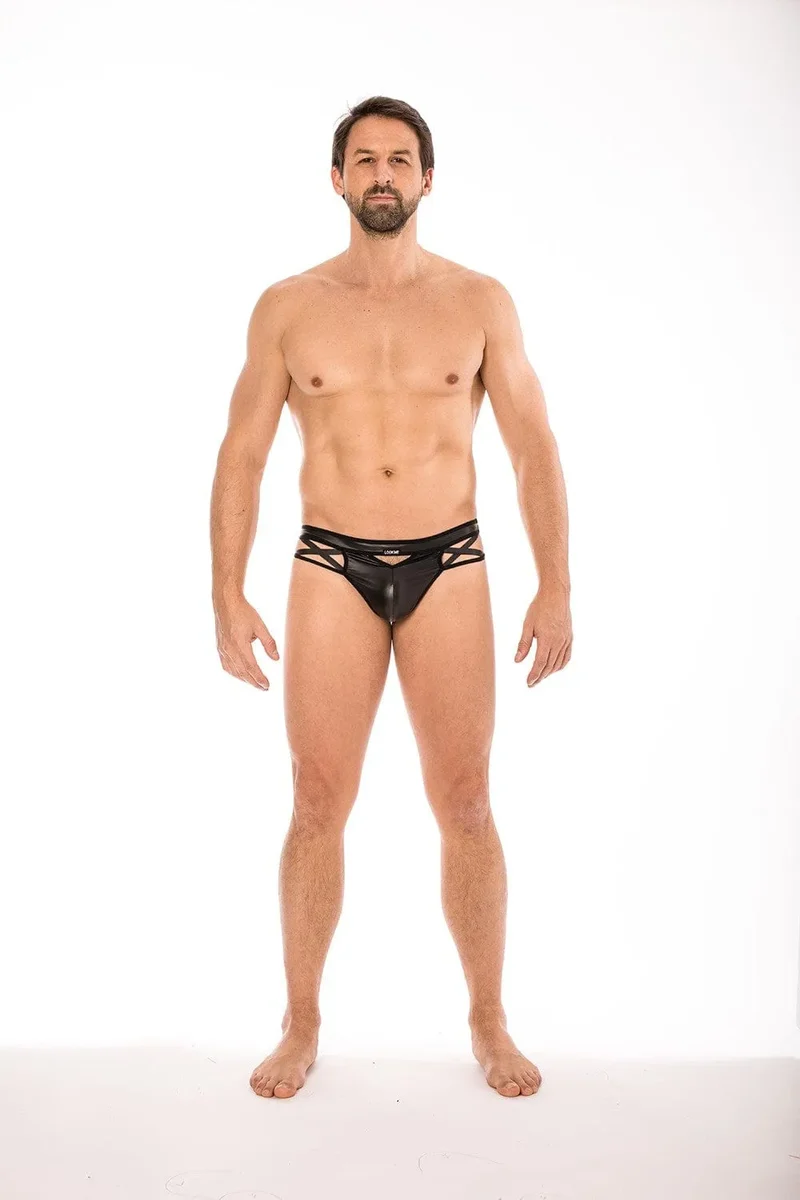 String Homme Sexy Noir Similicuir Lanières Croisées Ficelle Ajustable Confortable Extensible Durable Elasthanne Polyester Séduisant Sombre Audacieux