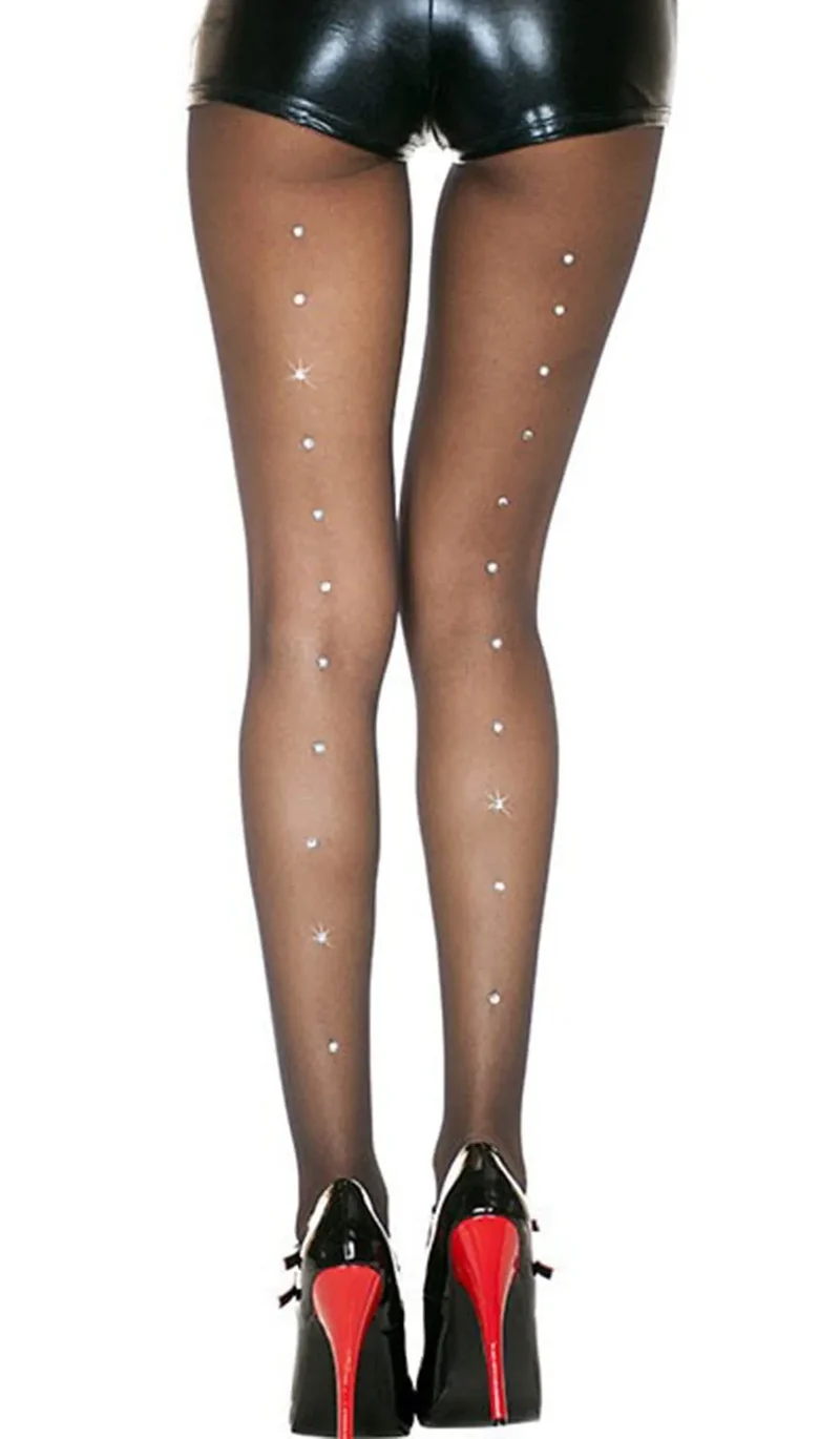 collant noir transparent strass arrière brillant glamour soirée spéciale élégant moderne nylon confortable extensible résistant tailles ajustable