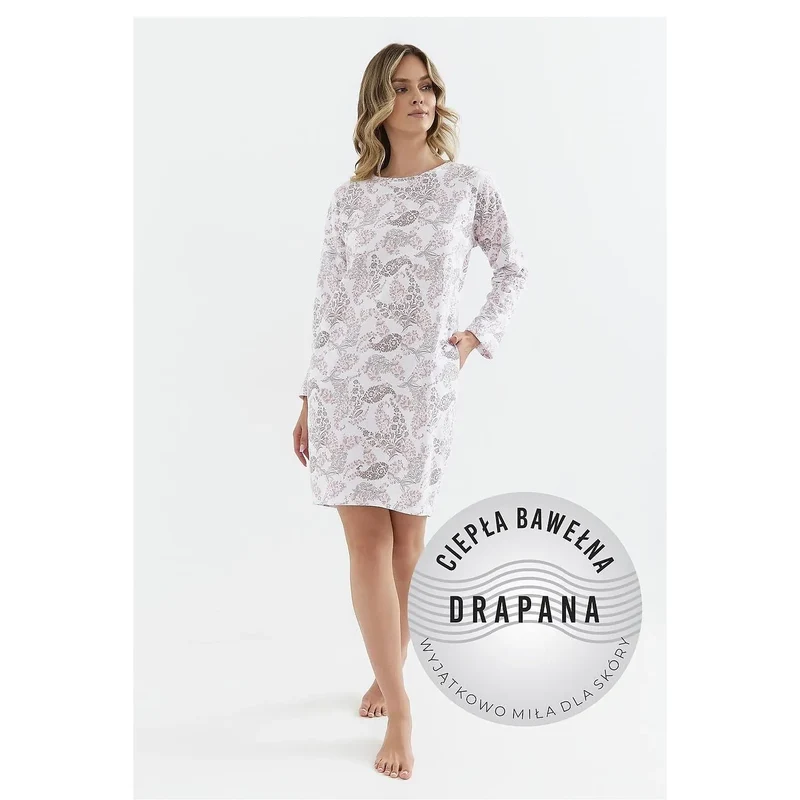 Chemise de nuit longues manches motif floral tissu doux comfort sommeil détente lingerie féminine élégance discrétion