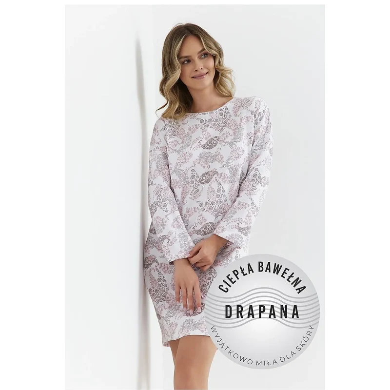 Chemise de nuit longues manches motif floral tissu doux comfort sommeil détente lingerie féminine élégance discrétion