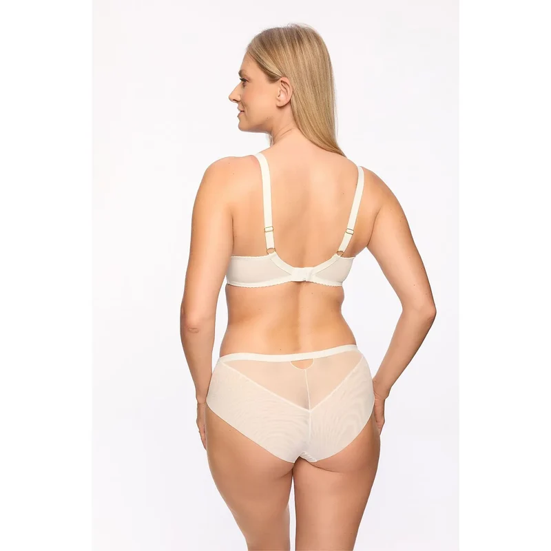 Corset lingerie érotique design français soutien-gorge balconnet culotte brésilienne dentelle transparente off-white ivoire sexy maintien confort