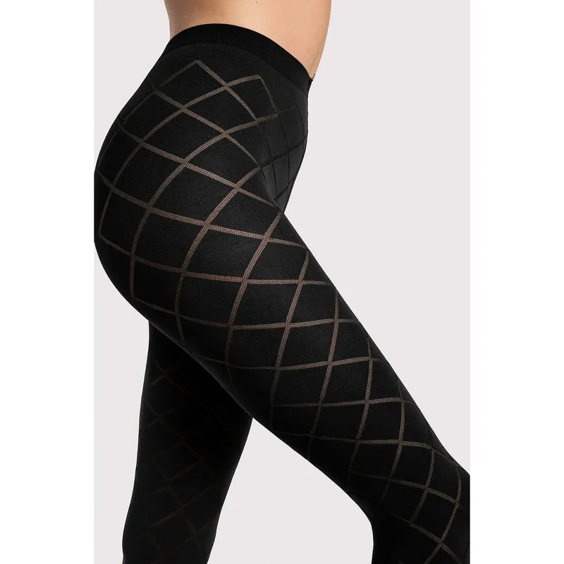 collants opaques microfibre motif losanges noir élégants confortables coutures plates invisibles renfort orteils durables amincissant mat extensible