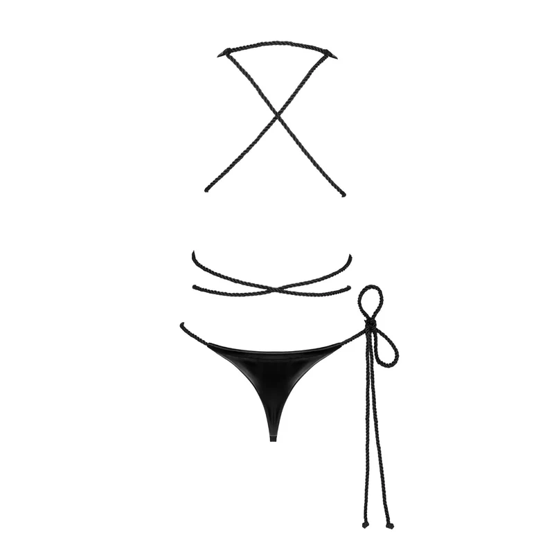 Body ouvert Cordellis noir effet mouillé coupe flatteuse silhouette sensuelle audacieuse brillant cordon fixations ajustables doublure douce extensible sexy glamour