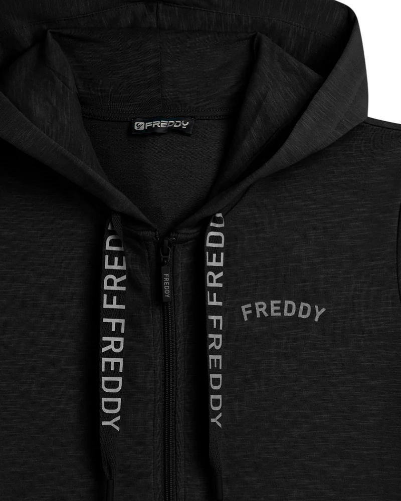 Felpa Flamed con Cappuccio e Zip - Black
