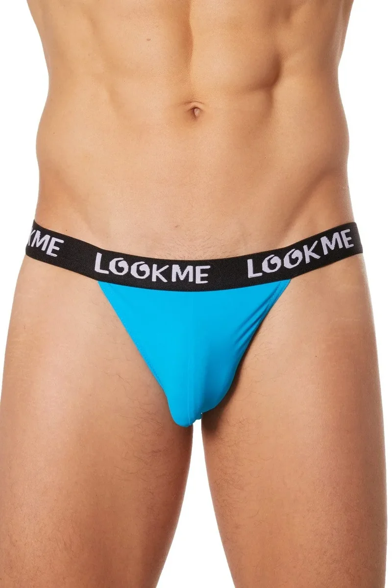 Slip échancré confortable bleu profond bande élastique noire lettrage contrastant maintien optimal polyamide elasthanne extensible moderne sophistiqué séduction