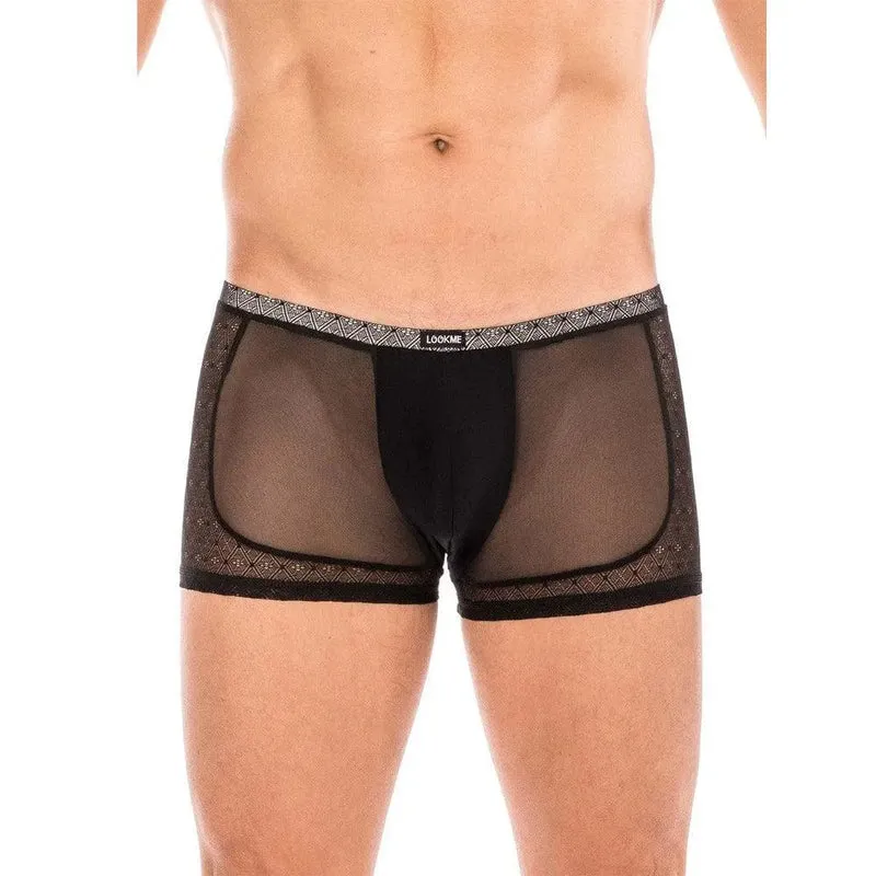 Boxer homme noir résille dentelle fine transparent élégant sexy confortable extensible polyamide spandex durable moulant respirant sensuel moderne