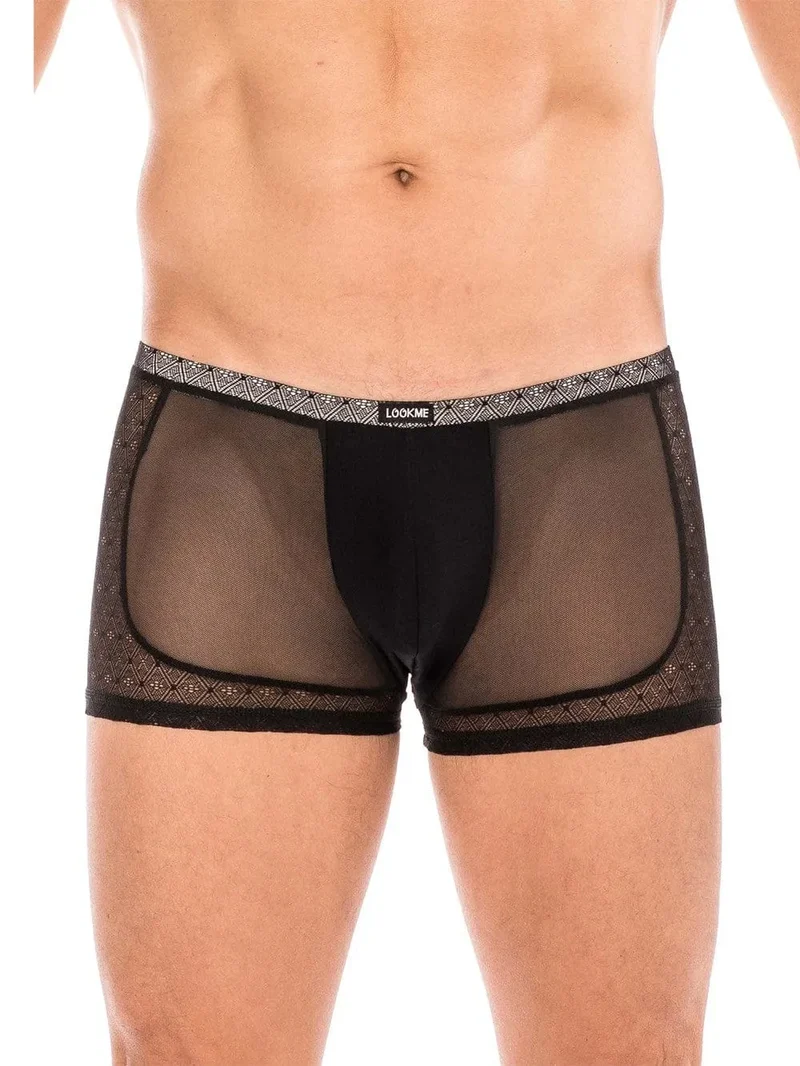 Boxer homme noir résille dentelle fine transparent élégant sexy confortable extensible polyamide spandex durable moulant respirant sensuel moderne