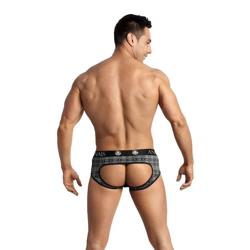 Slip bikini homme microfibre carreaux noir gris blanc coupe audacieuse fesses ouvertes sexy confort maintien polyamide elasthanne européen