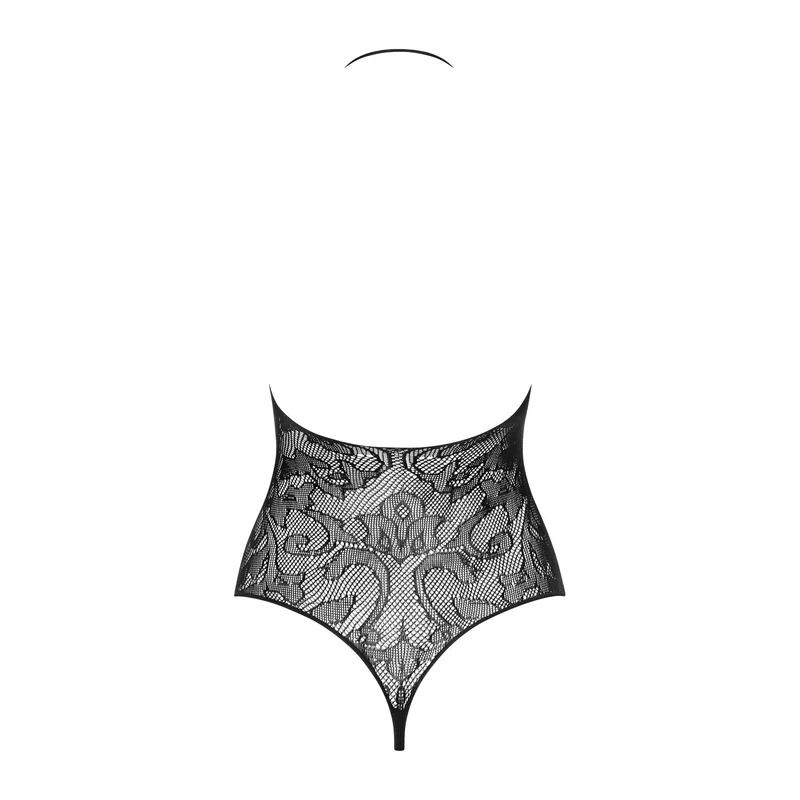 body noir imitation dentelle laçage avant effet amincissant dos nu sexy satin noeud extensible confortable élasticité nylon élasthanne durable glamour
