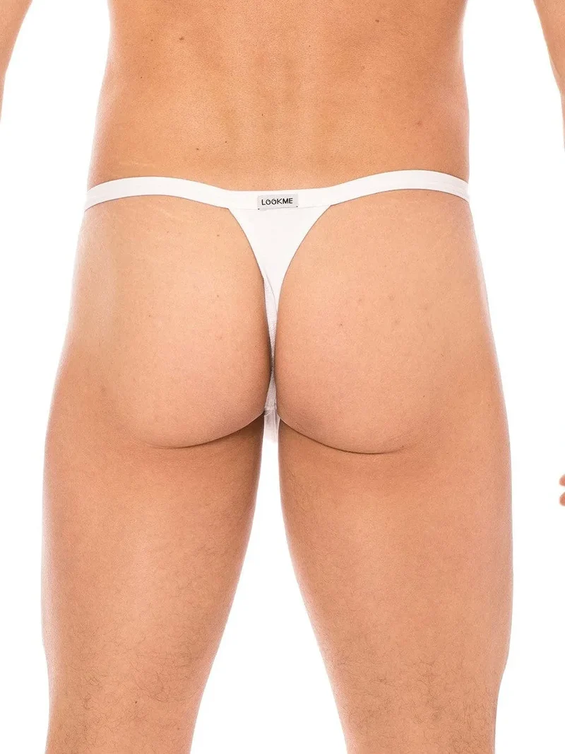 string homme sexy blanc mini poche banane anneau dessus triangle arrière élégant confortable polyamide élasthanne ajustable