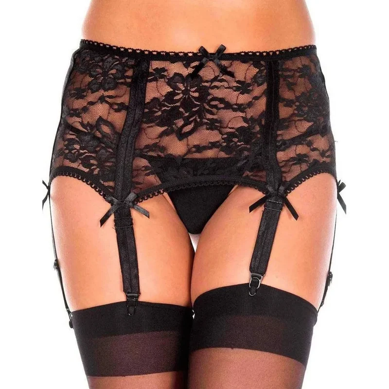 porte jarretelles dentelle florale noire sexy réglable maintien sculptant taille élégance féminine délicate confortable extensible polyester élasthanne soir