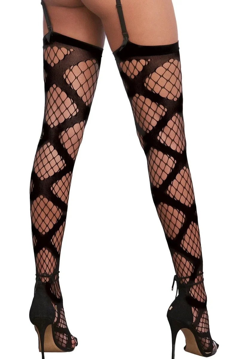 Bas Résille Sexy Séduisant Élégant Grande Maille Détails Croix Bande Unie Cuisses Maintien Extensible Nylon Élasthanne Portejarretelles Séparé Personnalisable Confort